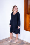 Vestido Priscila - Midi de Duas Camadas com Manga Longa em Crepe - Naguirre Shop