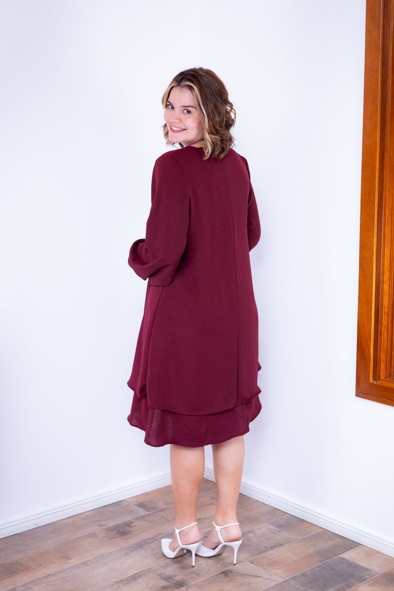 Vestido Priscila - Midi de Duas Camadas com Manga Longa em Crepe - Naguirre Shop