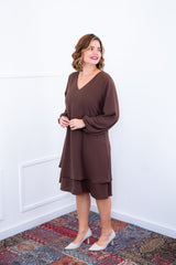Vestido Priscila - Midi de Duas Camadas com Manga Longa em Crepe - Naguirre Shop