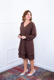 Vestido Priscila - Midi de Duas Camadas com Manga Longa em Crepe - Naguirre Shop