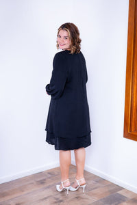 Vestido Priscila - Midi de Duas Camadas com Manga Longa em Crepe - Naguirre Shop