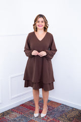 Vestido Priscila - Midi de Duas Camadas com Manga Longa em Crepe - Naguirre Shop