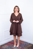 Vestido Priscila - Midi de Duas Camadas com Manga Longa em Crepe - Naguirre Shop