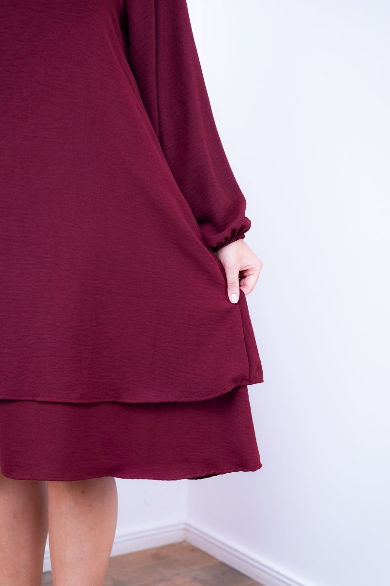 Vestido Priscila - Midi de Duas Camadas com Manga Longa em Crepe - Naguirre Shop