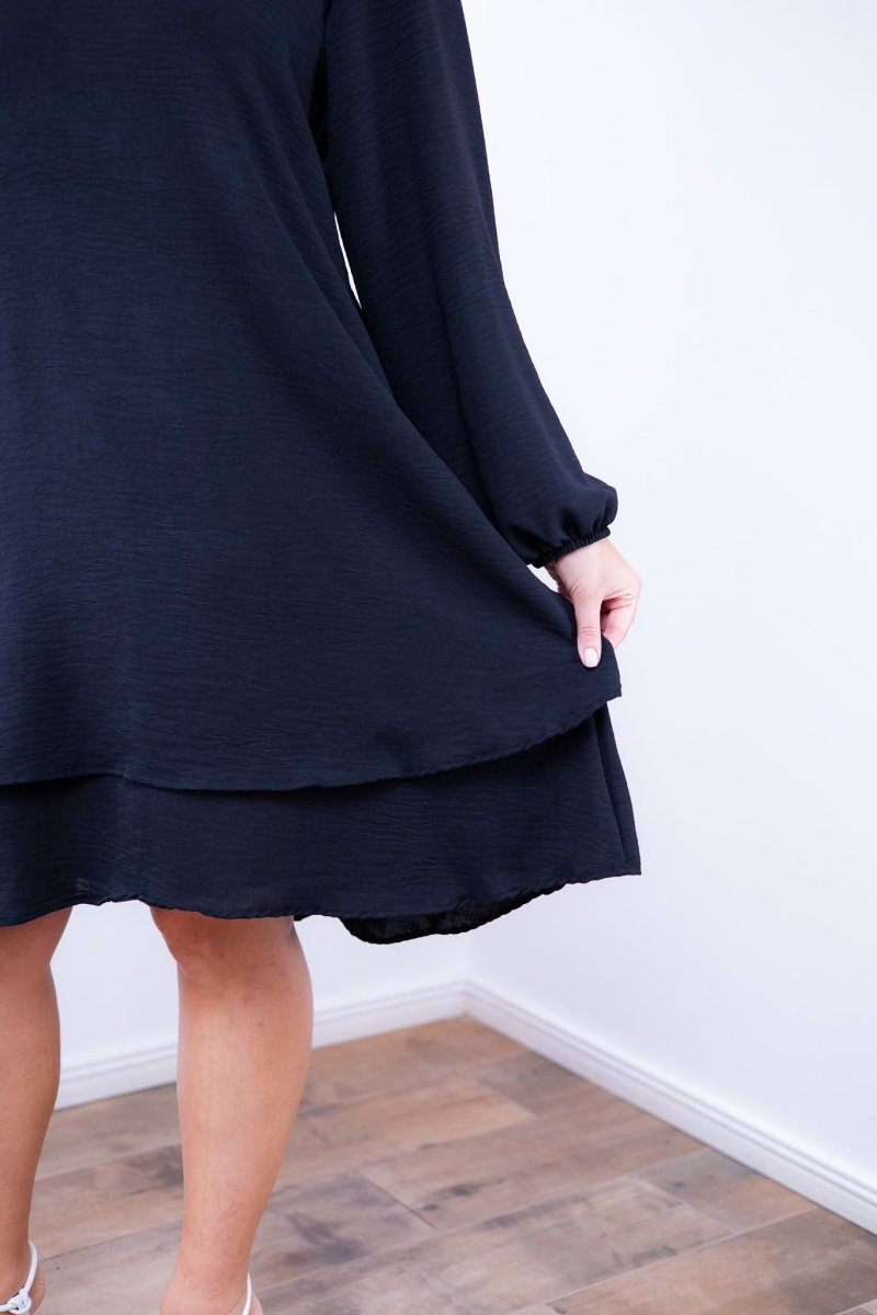 Vestido Priscila - Midi de Duas Camadas com Manga Longa em Crepe - Naguirre Shop