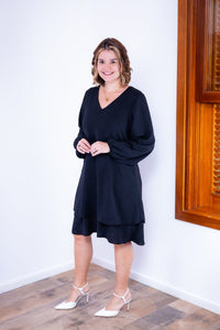 Vestido Priscila - Midi de Duas Camadas com Manga Longa em Crepe - Naguirre Shop