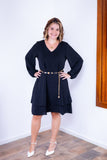 Vestido Priscila - Midi de Duas Camadas com Manga Longa em Crepe - Naguirre Shop
