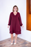 Vestido Priscila - Midi de Duas Camadas com Manga Longa em Crepe - Naguirre Shop