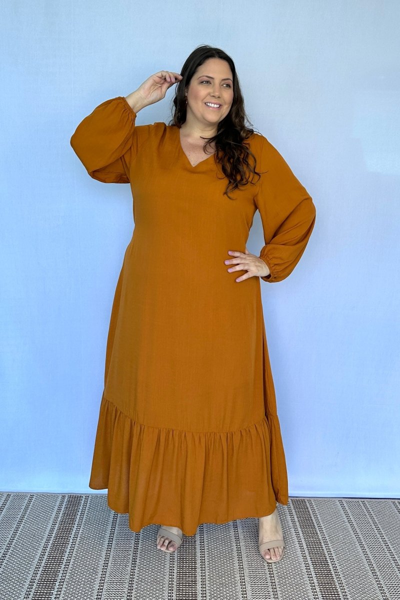 Vestido Rafaela - Longuete com Babado Gola V em Viscolinho - Naguirre Shop