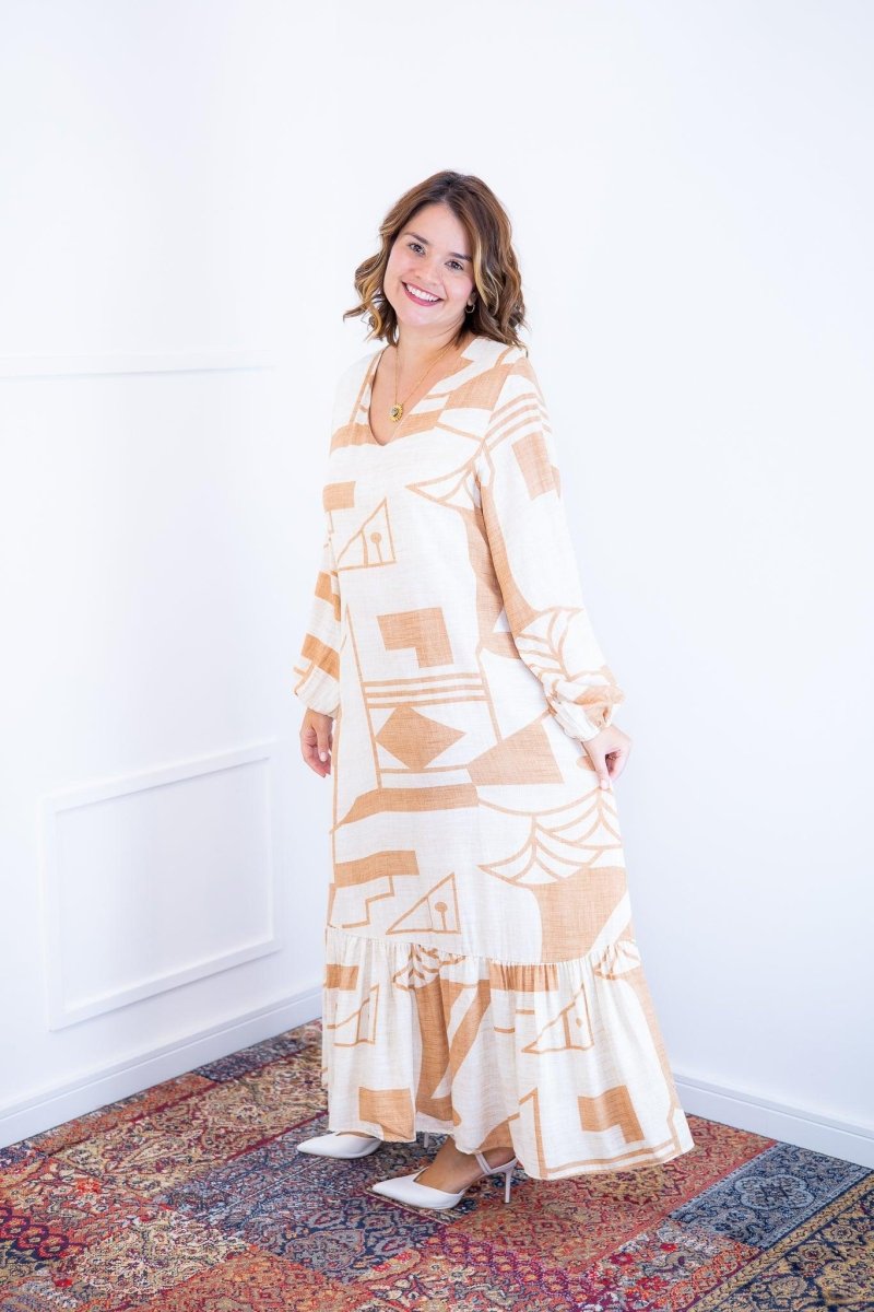 Vestido Rafaela - Longuete com Babado Gola V em Viscolinho - Naguirre Shop