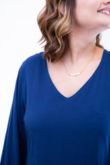 Vestido Rafaela - Longuete com Babado Gola V em Viscolinho - Naguirre Shop