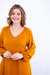 Vestido Rafaela - Longuete com Babado Gola V em Viscolinho - Naguirre Shop