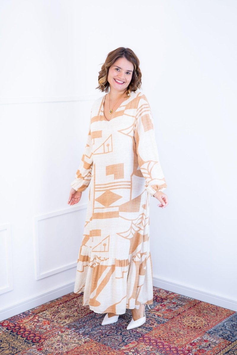Vestido Rafaela - Longuete com Babado Gola V em Viscolinho - Naguirre Shop