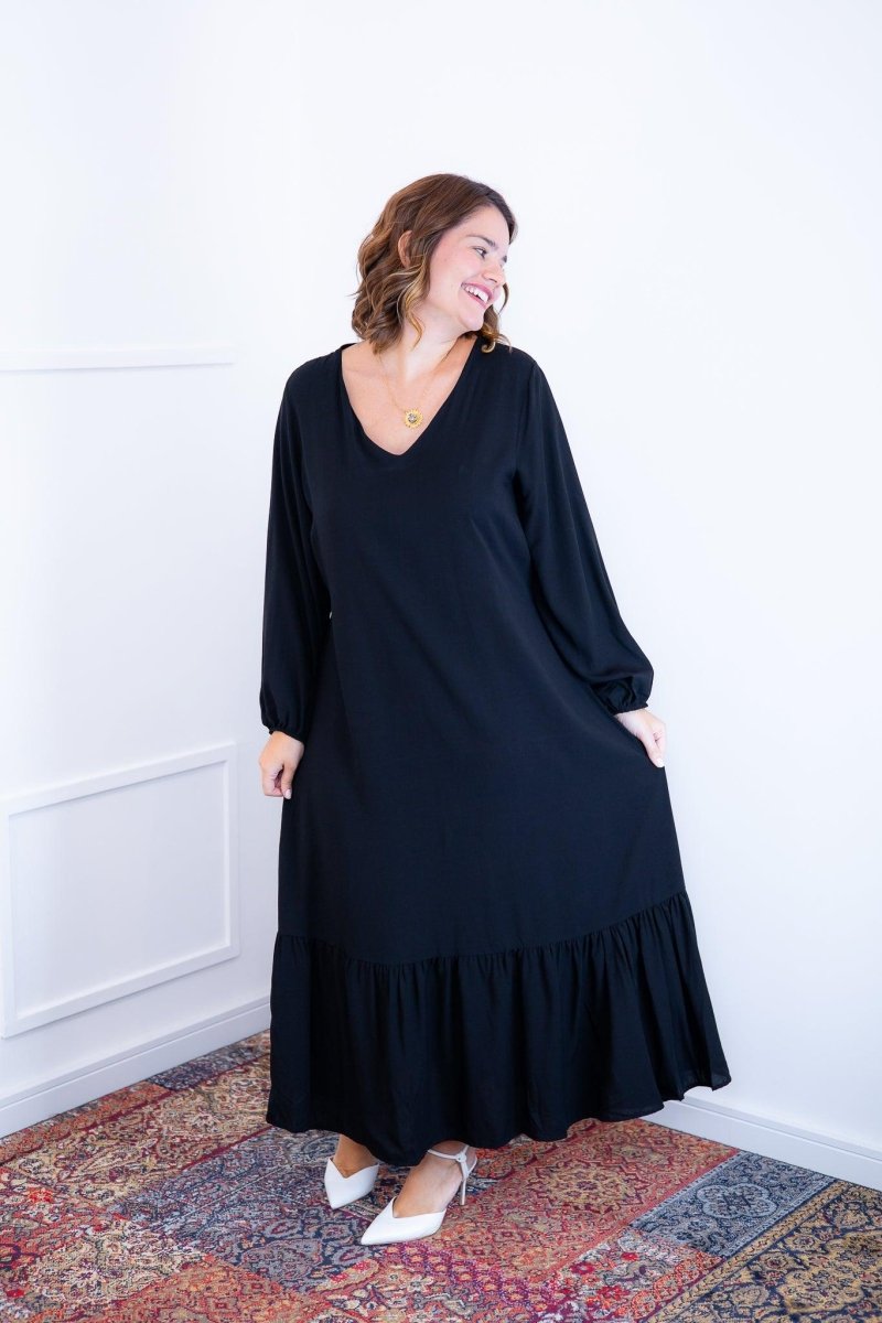 Vestido Rafaela - Longuete com Babado Gola V em Viscolinho - Naguirre Shop