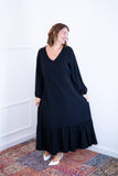 Vestido Rafaela - Longuete com Babado Gola V em Viscolinho - Naguirre Shop