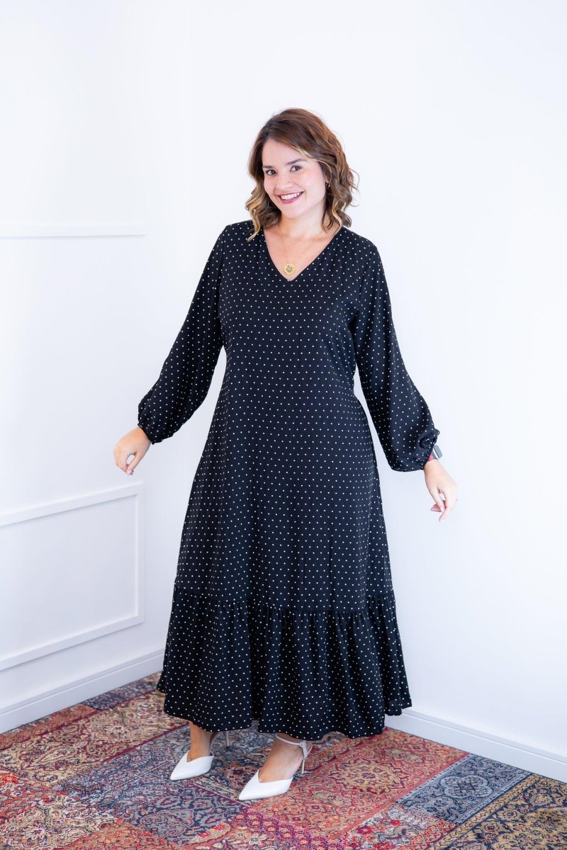 Vestido Rafaela - Longuete com Babado Gola V em Viscolinho - Naguirre Shop