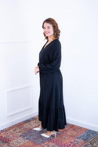Vestido Rafaela - Longuete com Babado Gola V em Viscolinho - Naguirre Shop