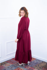 Vestido Rafaela - Longuete com Babado Gola V em Viscolinho - Naguirre Shop