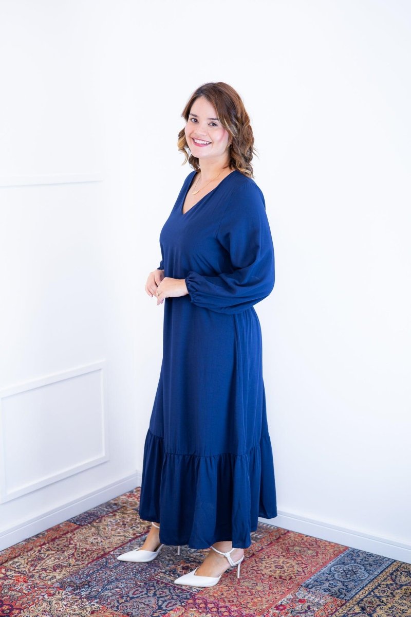 Vestido Rafaela - Longuete com Babado Gola V em Viscolinho - Naguirre Shop