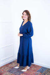 Vestido Rafaela - Longuete com Babado Gola V em Viscolinho - Naguirre Shop