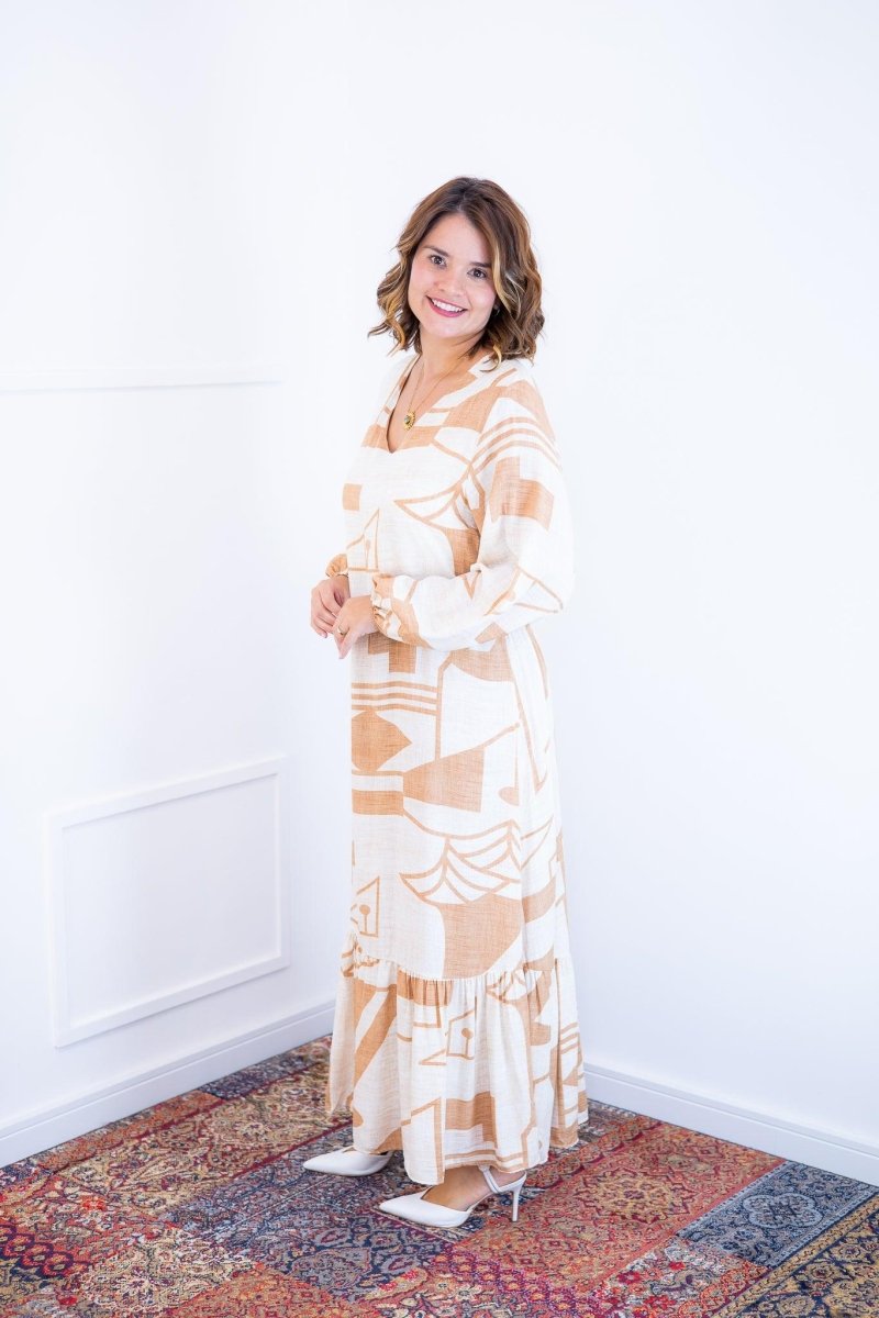 Vestido Rafaela - Longuete com Babado Gola V em Viscolinho - Naguirre Shop