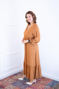 Vestido Rafaela - Longuete com Babado Gola V em Viscolinho - Naguirre Shop