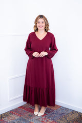 Vestido Rafaela - Longuete com Babado Gola V em Viscolinho - Naguirre Shop