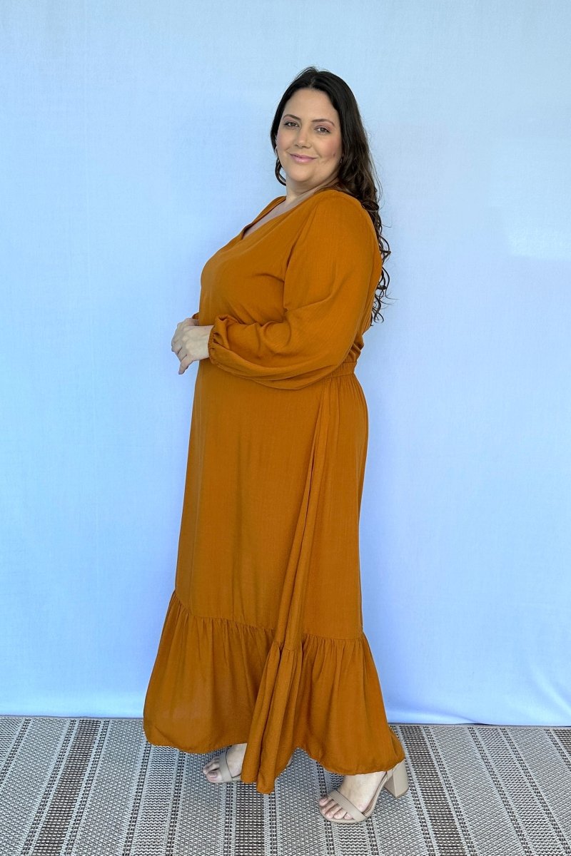 Vestido Rafaela - Longuete com Babado Gola V em Viscolinho - Naguirre Shop