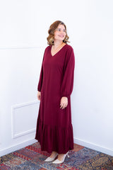 Vestido Rafaela - Longuete com Babado Gola V em Viscolinho - Naguirre Shop