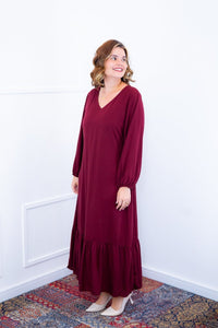 Vestido Rafaela - Longuete com Babado Gola V em Viscolinho - Naguirre Shop