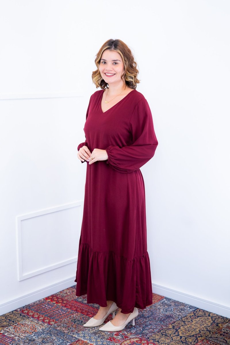 Vestido Rafaela - Longuete com Babado Gola V em Viscolinho - Naguirre Shop