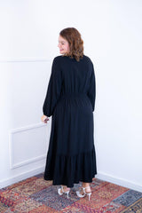 Vestido Rafaela - Longuete com Babado Gola V em Viscolinho - Naguirre Shop