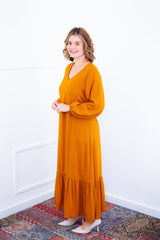 Vestido Rafaela - Longuete com Babado Gola V em Viscolinho - Naguirre Shop