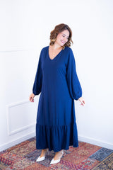 Vestido Rafaela - Longuete com Babado Gola V em Viscolinho - Naguirre Shop