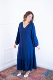 Vestido Rafaela - Longuete com Babado Gola V em Viscolinho - Naguirre Shop