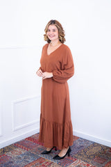 Vestido Rafaela - Longuete com Babado Gola V em Viscolinho - Naguirre Shop