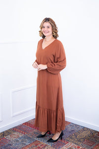 Vestido Rafaela - Longuete com Babado Gola V em Viscolinho - Naguirre Shop