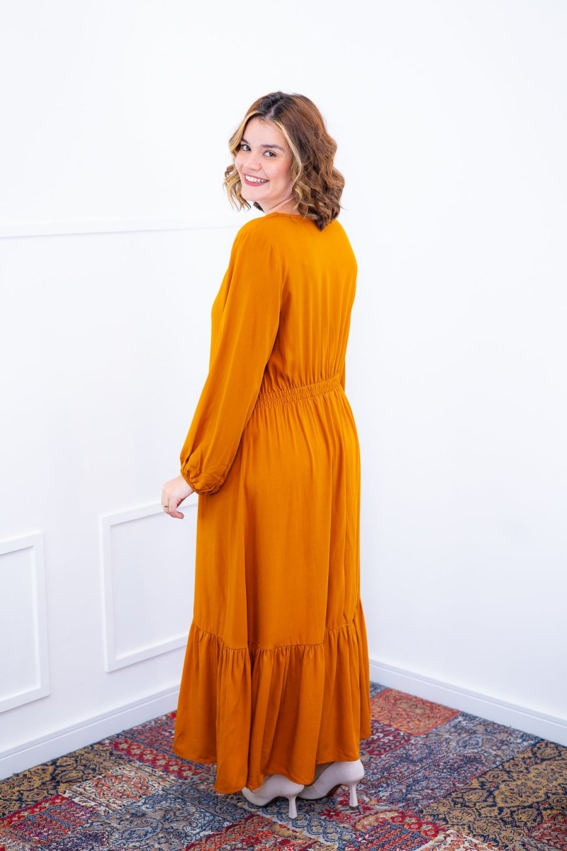 Vestido Rafaela - Longuete com Babado Gola V em Viscolinho - Naguirre Shop