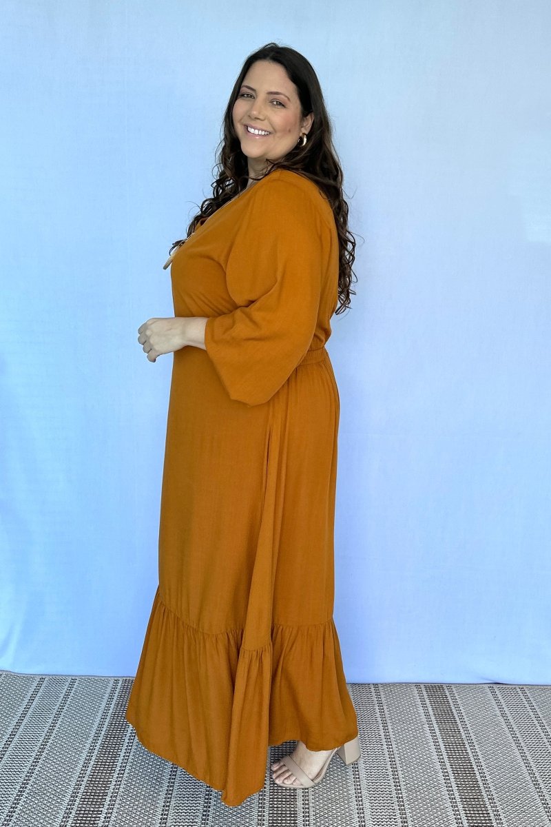 Vestido Rafaela - Longuete com Babado Gola V em Viscolinho - Naguirre Shop