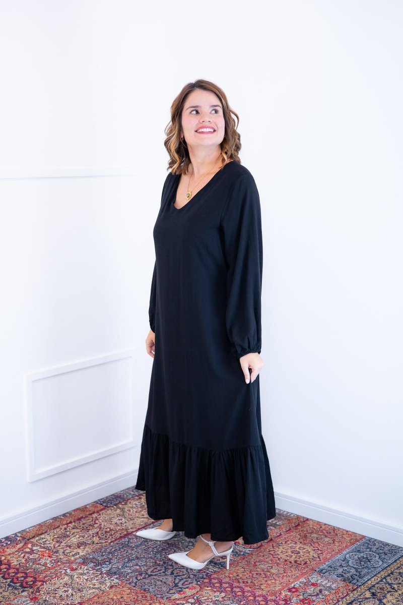 Vestido Rafaela - Longuete com Babado Gola V em Viscolinho - Naguirre Shop