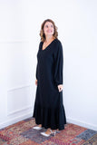 Vestido Rafaela - Longuete com Babado Gola V em Viscolinho - Naguirre Shop