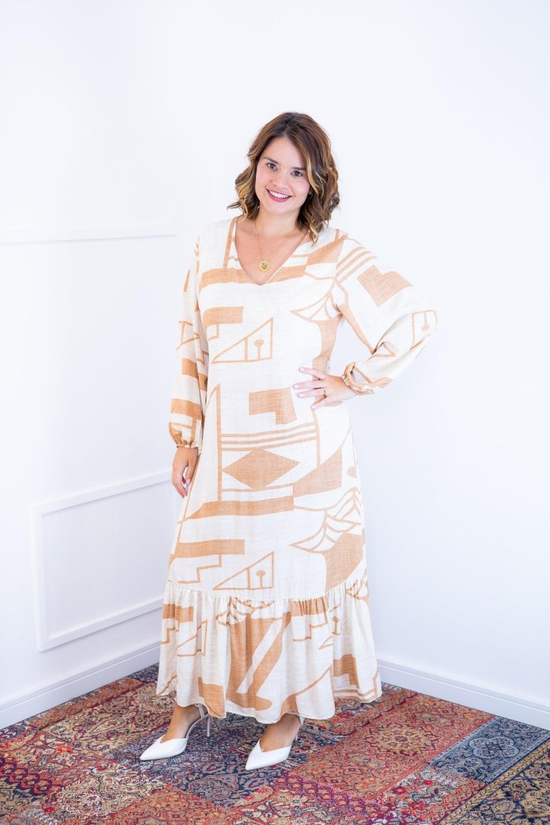 Vestido Rafaela - Longuete com Babado Gola V em Viscolinho - Naguirre Shop