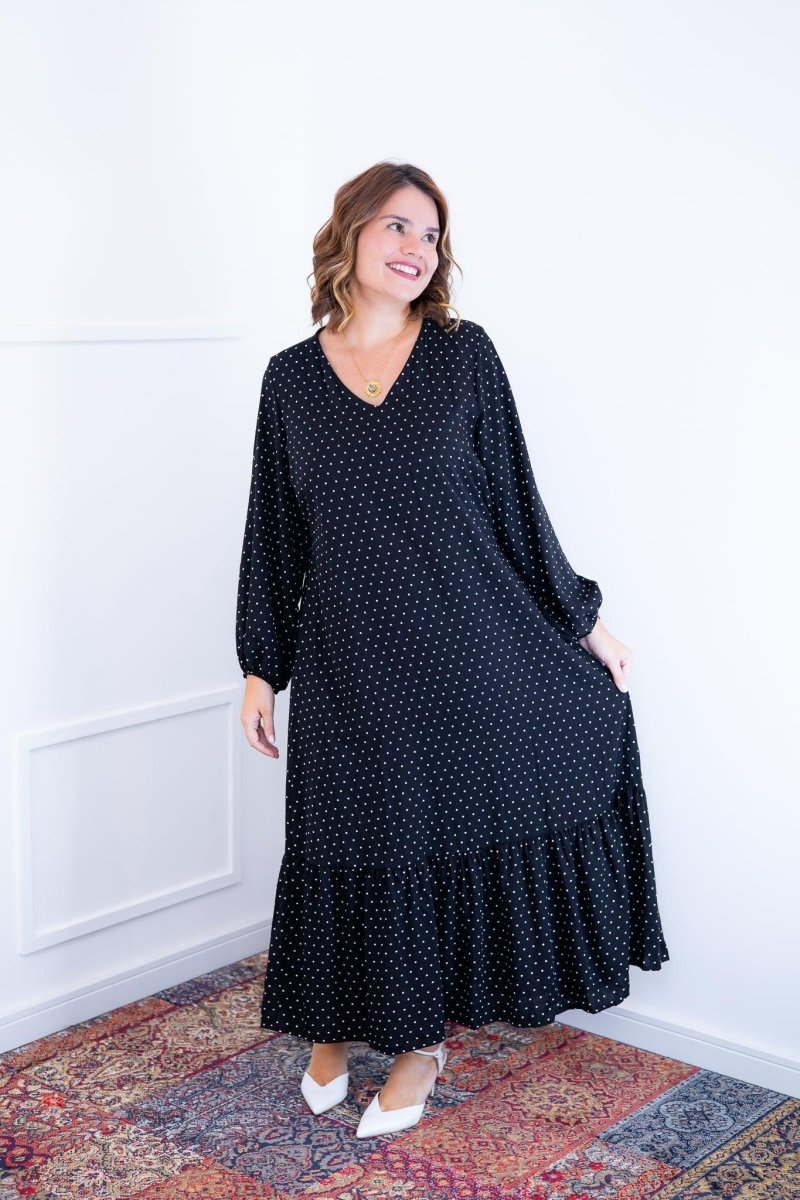 Vestido Rafaela - Longuete com Babado Gola V em Viscolinho - Naguirre Shop