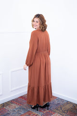 Vestido Rafaela - Longuete com Babado Gola V em Viscolinho - Naguirre Shop