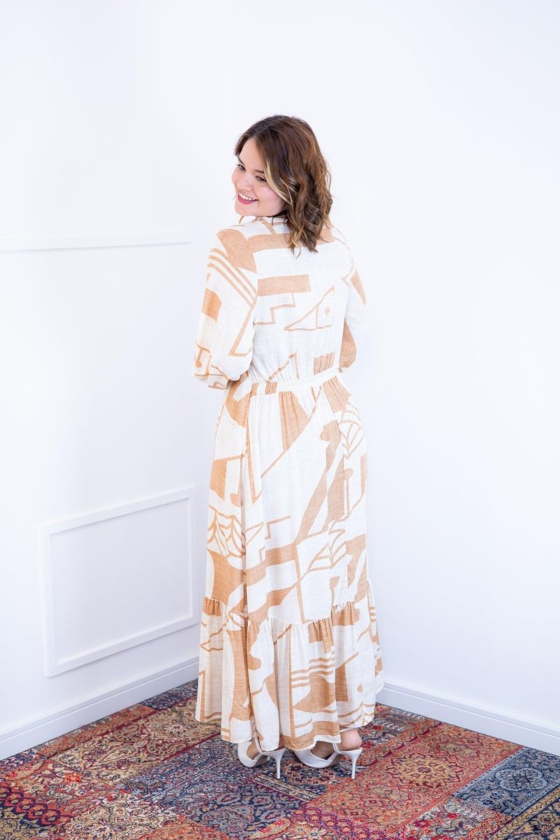 Vestido Rafaela - Longuete com Babado Gola V em Viscolinho - Naguirre Shop