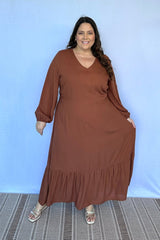 Vestido Rafaela - Longuete com Babado Gola V em Viscolinho - Naguirre Shop