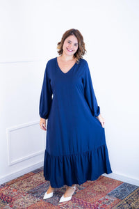 Vestido Rafaela - Longuete com Babado Gola V em Viscolinho - Naguirre Shop