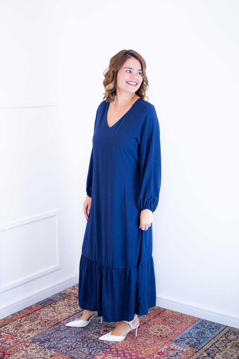 Vestido Rafaela - Longuete com Babado Gola V em Viscolinho - Naguirre Shop