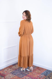 Vestido Rafaela - Longuete com Babado Gola V em Viscolinho - Naguirre Shop