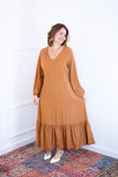 Vestido Rafaela - Longuete com Babado Gola V em Viscolinho - Naguirre Shop
